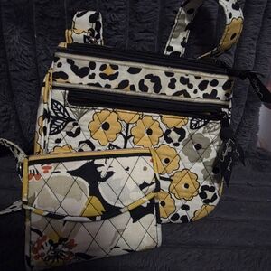 Vera Bradley Yellow and Black Floral Crossbody Bag Set
